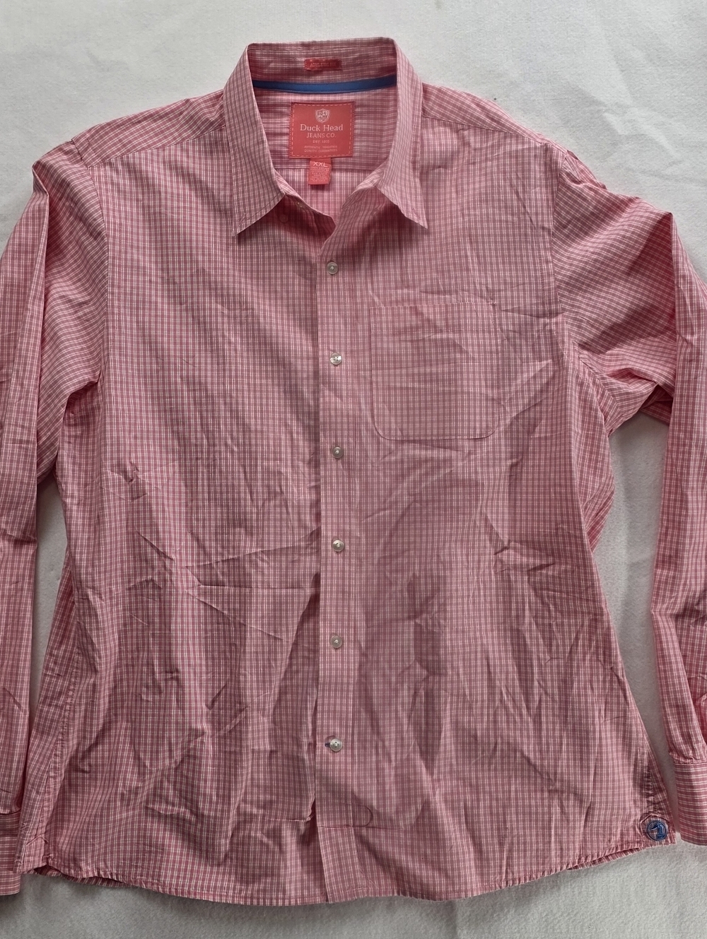Duck Head Shirt Mens XXL Pink Plaid Button Up Cotton Long Sleeve Casual